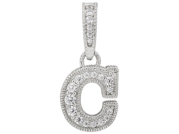 Judith Ripka White Cubic Zirconia Rhodium Over Silver "C for Charisma" Enhancer Charm 0.53ctw