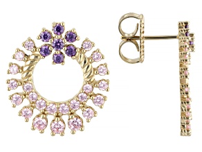 Judith Ripka Pink and Purple Cubic Zirconia 14k Gold Clad Earrings 3.33ctw