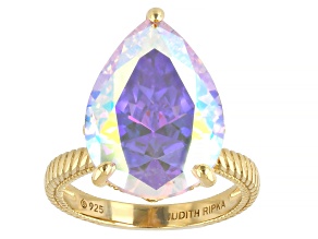 Judith Ripka Aurora Borealis Cubic Zirconia 14k Gold Clad Ring 19.65ctw