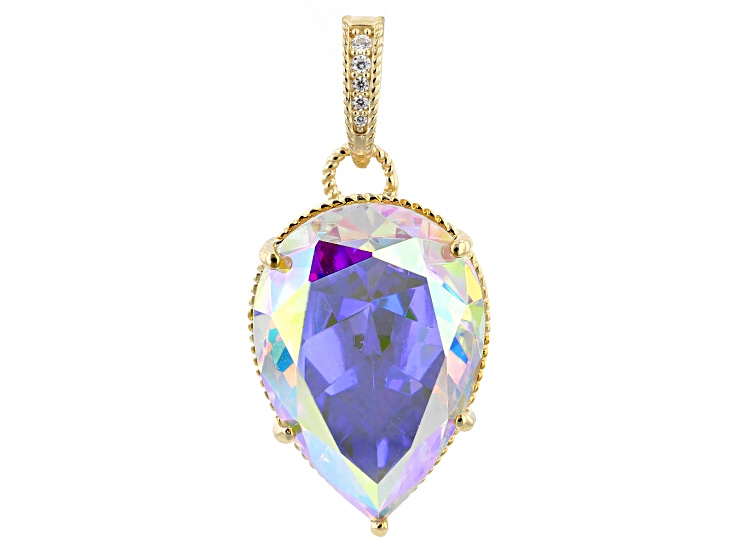 Judith Ripka Aurora Borealis and White Cubic Zirconia 14k Gold Clad Enhancer 19.73ctw