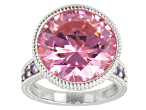 Judith Ripka Pink and Purple Cubic Zirconia Rhodium Over Sterling Silver Ring 22.70ctw