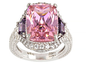 Judith Ripka Pink, Purple, and White Cubic Zirconia Rhodium Over Sterling Silver Ring 18.84ctw