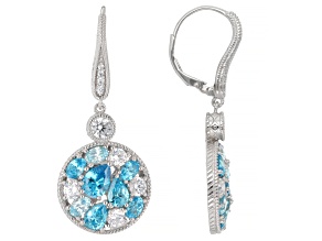 Judith Ripka Blue and White Cubic Zirconia Rhodium Over Sterling Silver Earrings 11.18ctw