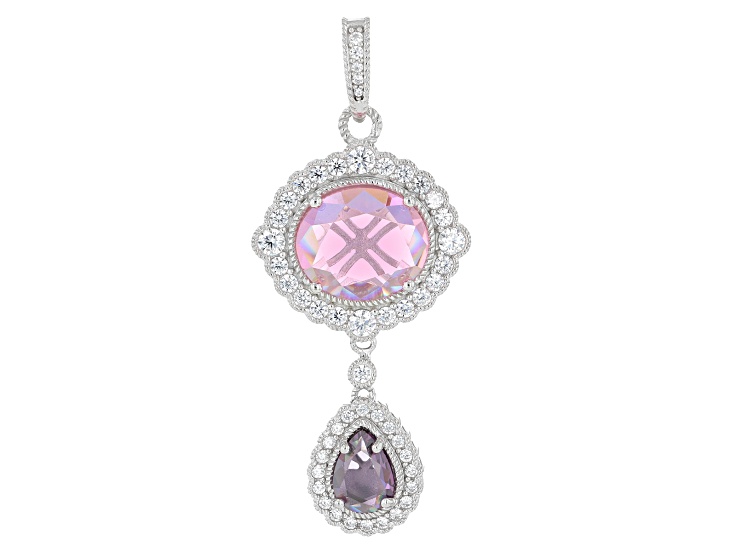 Judith Ripka Pink, Purple, and White Cubic Zirconia Rhodium Over Sterling Silver Enhancer 17.20ctw
