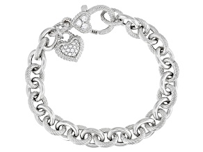 Judith Ripka Cubic Zirconia Accents Rhodium Over  Silver Verona Romance Link Bracelet 0.60ctw