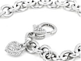 Judith Ripka Cubic Zirconia Accents Rhodium Over  Silver Rolo Link Heart Verona Bracelet 0.60ctw