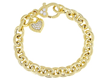 Picture of Judith Ripka Cubic Zirconia Accents 14k Gold Clad Rolo Link Heart Drop Verona Bracelet 0.60ctw