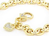 Judith Ripka Cubic Zirconia Accents 14k Gold Clad Rolo Link Heart Drop Verona Bracelet 0.60ctw