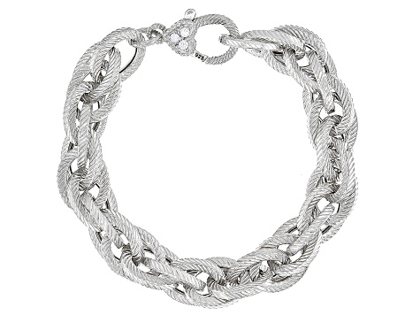 Judith Ripka Cubic Zirconia Accents Rhodium Over Sterling Silver Tripla Rolo Link Bracelet 0.15ctw