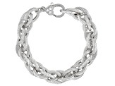 Judith Ripka Cubic Zirconia Accents Rhodium Over Sterling Silver Tripla Rolo Link Bracelet 0.15ctw