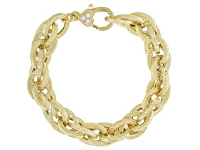 Judith Ripka Cubic Zirconia Accents 14k Gold Clad Tripla Rolo Link Verona Bracelet 0.15ctw