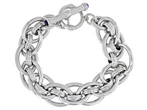 Judith Ripka Amethyst Rhodium Over Sterling Silver Linked Toggle Verona Bracelet 0.60ctw