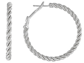 Judith Ripka 1.5" Rhodium Over Sterling Silver Textured Verona Hoop Earrings