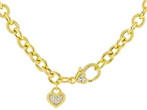 Judith Ripka Cubic Zirconia Accents 14k Gold Clad Rolo Link Heart Drop Verona Necklace 0.60ctw