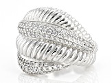 Judith Ripka Rhodium Over Sterling Silver Textured Wave Ring with Cubic Zirconia Accents