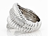 Judith Ripka Rhodium Over Sterling Silver Textured Wave Ring with Cubic Zirconia Accents