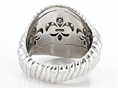 Judith Ripka Rhodium Over Sterling Silver Textured Wave Ring with Cubic Zirconia Accents