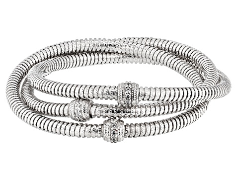 Judith Ripka Rhodium Over Sterling 3 Interlocking Tubogas Verona Bracelet with Bella Luce® Accents