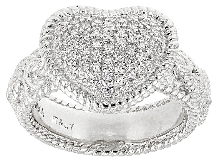 Judith Ripka Cubic Zirconia Rhodium Over Sterling Silver Verona Heart Ring  0.45ctw