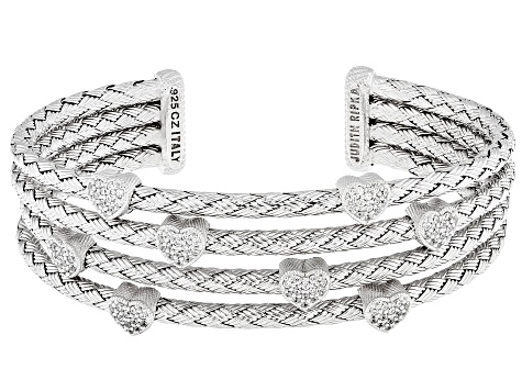 Judith Ripka Cubic Zirconia Rhodium Over Sterling Silver Braided Verona Cuff Bracelet