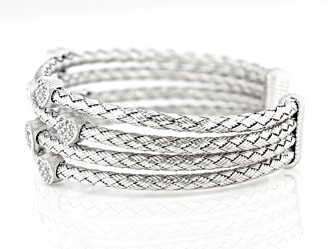 Judith Ripka Cubic Zirconia Rhodium Over Sterling Silver Braided Verona Cuff Bracelet