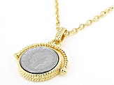 Judith Ripka Tiger's Eye and 50 Lira Coin Reversible 14k Gold Clad Verona Pendant with Chain