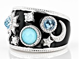 Judith Ripka Turquoise, Blue Topaz, Enamel & Cubic Zirconia Rhodium Over Silver Galaxy Ring