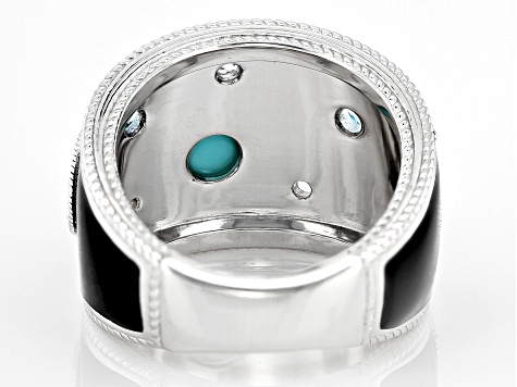 Judith Ripka Turquoise, Blue Topaz, Enamel & Cubic Zirconia Rhodium Over Silver Galaxy Ring