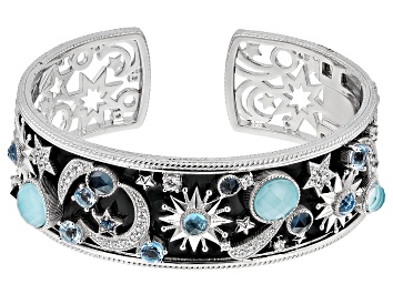 Blue Sleeping Beauty Turquoise rhodium over silver bracelet