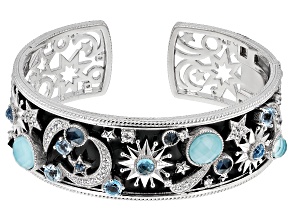Judith Ripka Turquoise, Topaz, Cubic Zirconia & Black Enamel Rhodium Over Silver Galaxy Bracelet