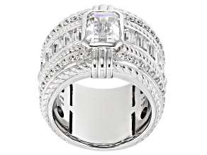 Judith Ripka Cubic Zirconia Rhodium Over Sterling Silver Textured Band Ring