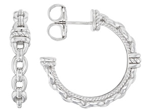 Judith Ripka Rhodium Over Sterling Silver Textured Link Amelia Hoop Earrings