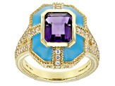 Judith Ripka Amethyst, White Cubic Zirconia, and Enamel 14k Gold Clad Catalina Ring