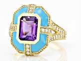 Judith Ripka Amethyst, White Cubic Zirconia, and Enamel 14k Gold Clad Catalina Ring