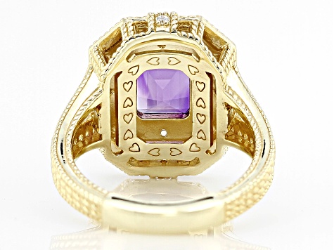 Judith Ripka Amethyst, White Cubic Zirconia, and Enamel 14k Gold Clad Catalina Ring