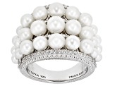 Judith Ripka Cultured Freshwater Pearl and Cubic Zirconia Rhodium Over Sterling Colette Ring