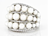 Judith Ripka Cultured Freshwater Pearl and Cubic Zirconia Rhodium Over Sterling Colette Ring