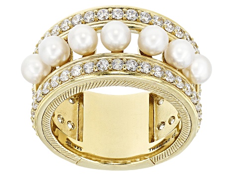 Judith Ripka Cultured Freshwater Pearl and Cubic Zirconia 14k Gold Clad Colette Ring