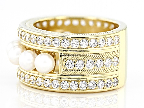 Judith Ripka Cultured Freshwater Pearl and Cubic Zirconia 14k Gold Clad Colette Ring