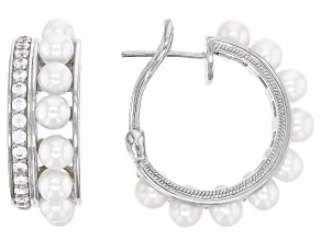 Judith Ripka Cultured Freshwater Pearl and Cubic Zirconia Rhodium Over Silver Colette Earrings