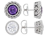 Judith Ripka Amethyst and Cubic Zirconia Rhodium Over Silver Interchangeable Earrings and Jacket Set