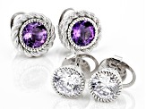 Judith Ripka Amethyst and Cubic Zirconia Rhodium Over Silver Interchangeable Earrings and Jacket Set