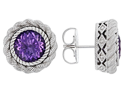 Judith Ripka Amethyst and Cubic Zirconia Rhodium Over Silver Interchangeable Earrings and Jacket Set