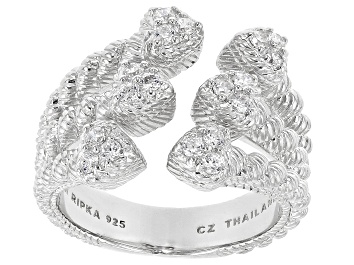 Picture of Judith Ripka Cubic Zirconia Rhodium Over Sterling Silver Bypass Heart Romance Ring