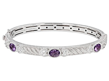 Picture of Judith Ripka Amethyst and Cubic Zirconia Rhodium Over Silver Romance Bangle Bracelet