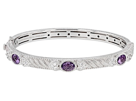 Judith Ripka Amethyst and Cubic Zirconia Rhodium Over Silver Romance Bangle Bracelet