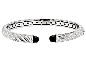 Judith Ripka Black Onyx Rhodium Over Sterling Silver Textured Classic Cuff Bracelet