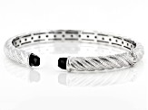 Judith Ripka Black Onyx Rhodium Over Sterling Silver Textured Classic Cuff Bracelet