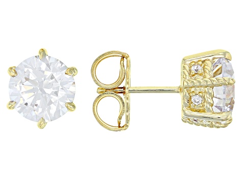 Judith Ripka Cubic Zirconia 14k Gold Clad Haute Collection Stud Earrings 5.71ctw