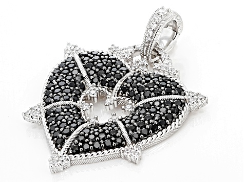 Judith Ripka Black Spinel & Cubic Zirconia Rhodium Over Sterling Silver More Is More Heart Pendant